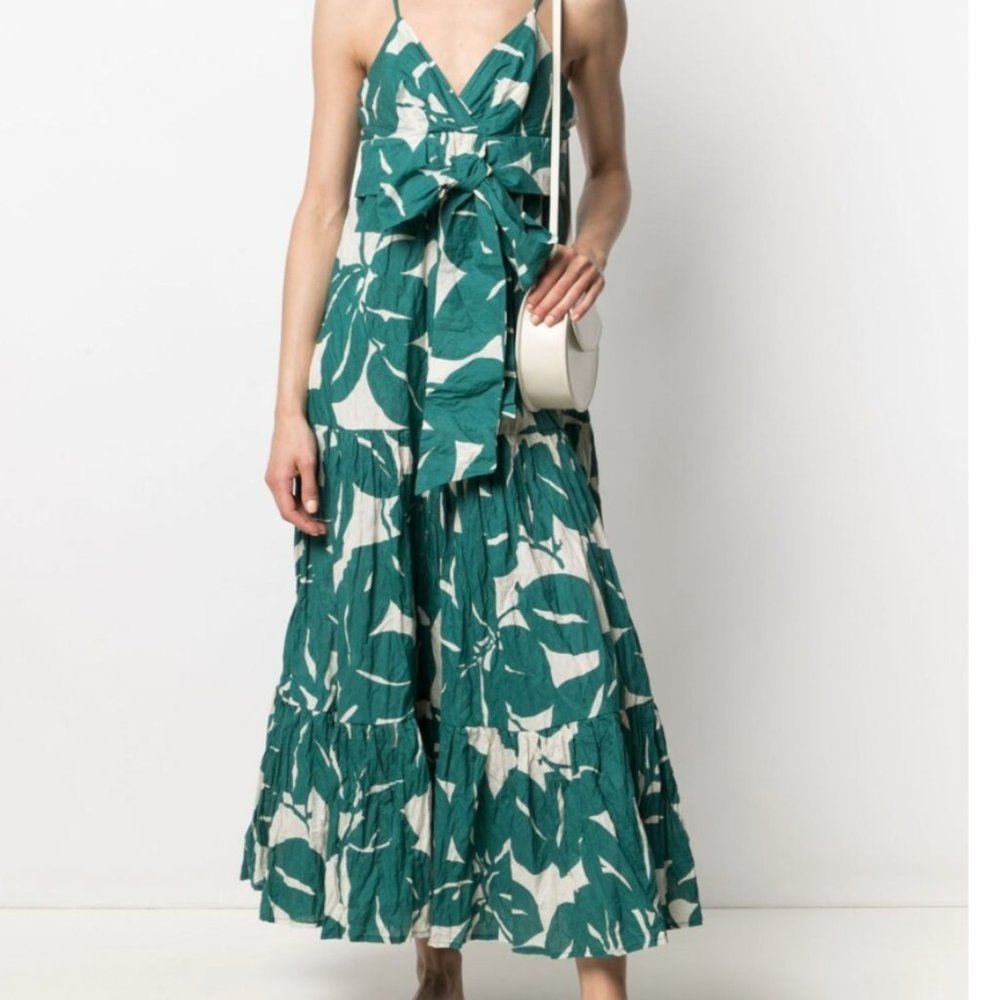 Alessia Santi Green Floral-Print Midi Dress